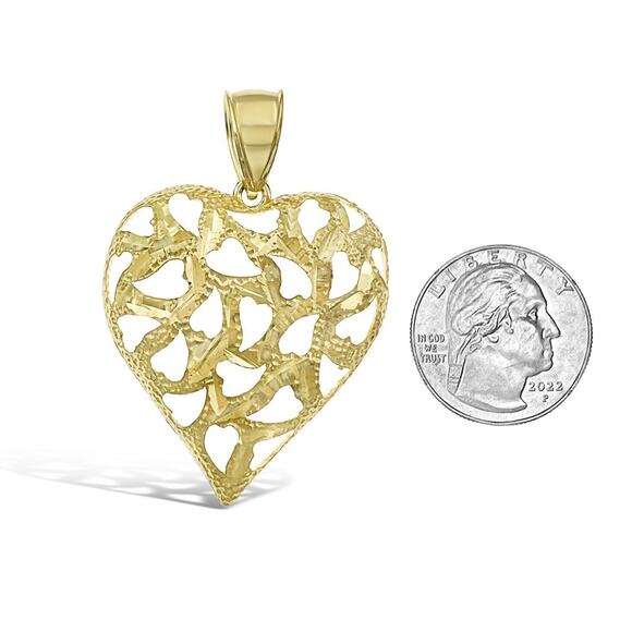 10k Yellow Gold Heart Love Charm Pendant 1.7 inch - Picture 3 of 4
